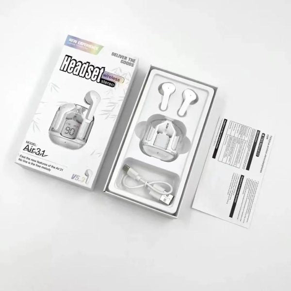 Air31 Earbuds Wireless Crystal Transparent Body Air 31 TWS Transparent Earbuds ( Random Color )