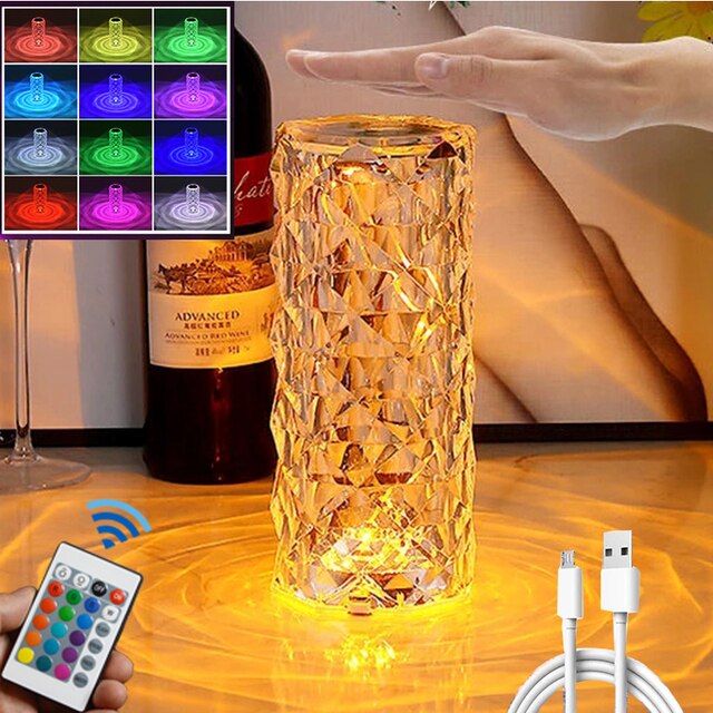 16 Colors LED Atmosphere Room Decor Christmas Room Decoration Home Lights Crystal Lamp Touch Table Bedside Lamps Light